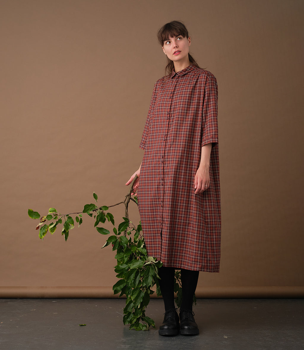 Maitlandmeg Svala Rust-Colored Windowpane Shirt Dress