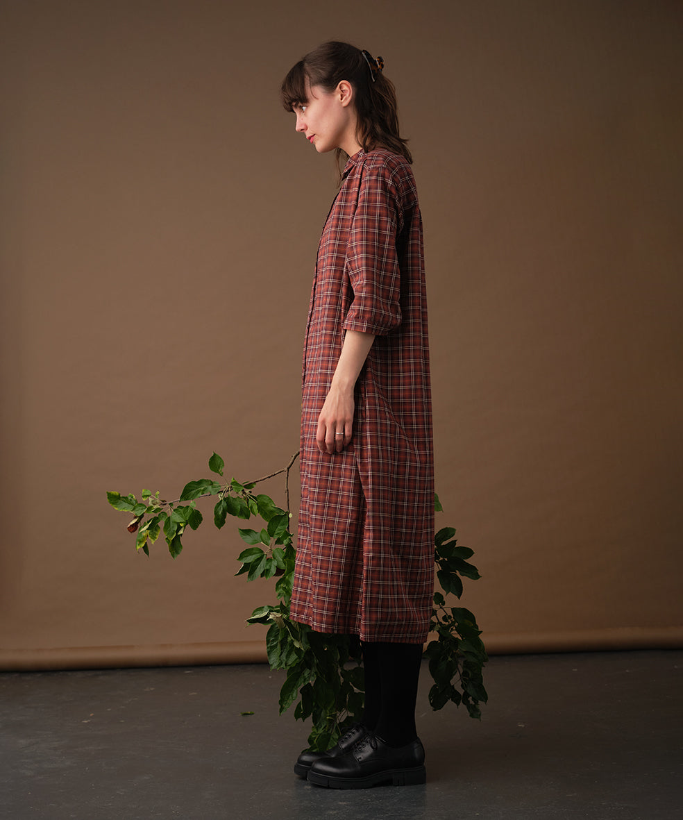 Maitlandmeg Svala Rust-Colored Windowpane Shirt Dress