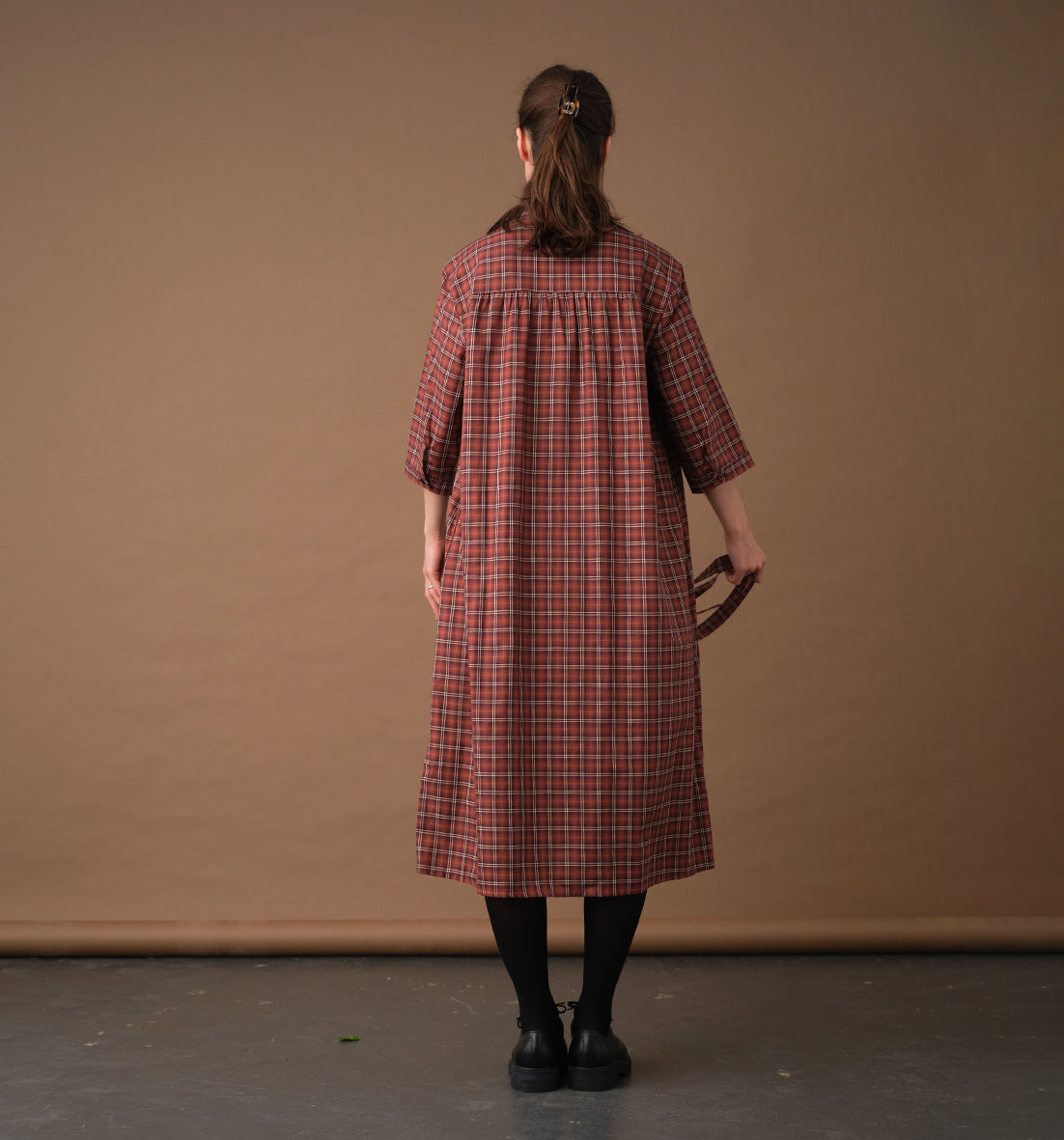 Maitlandmeg Svala Rust-Colored Windowpane Shirt Dress