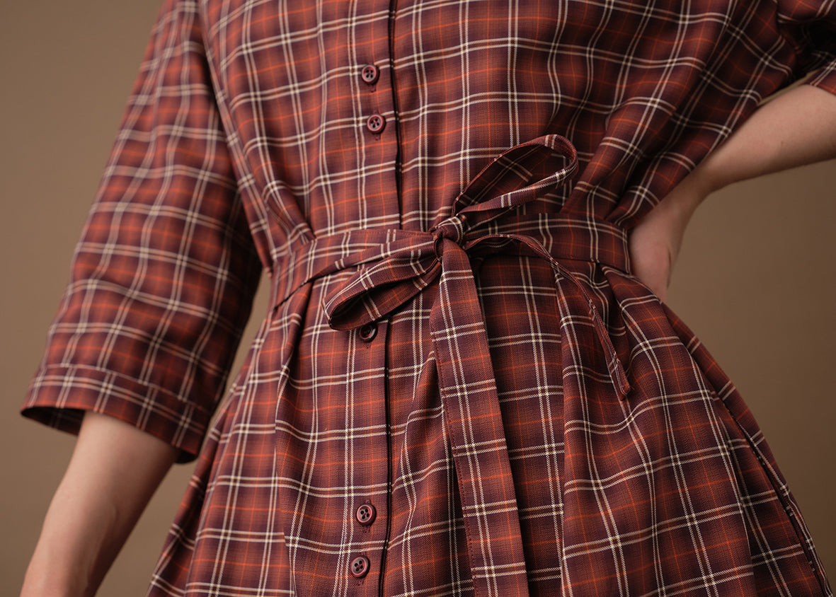 Maitlandmeg Svala Rust-Colored Windowpane Shirt Dress