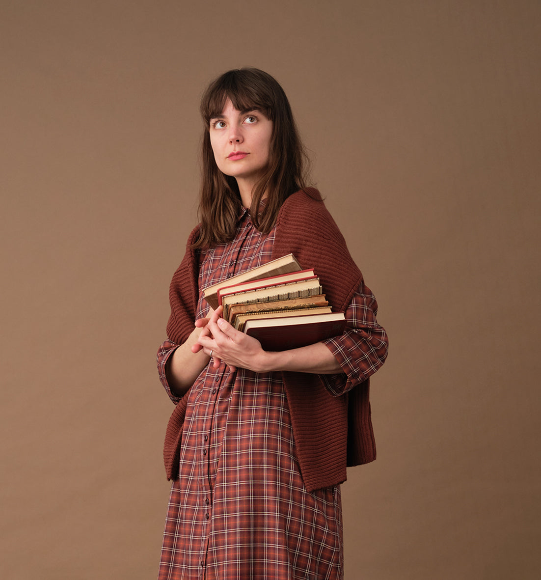 Maitlandmeg Svala Rust-Colored Windowpane Shirt Dress